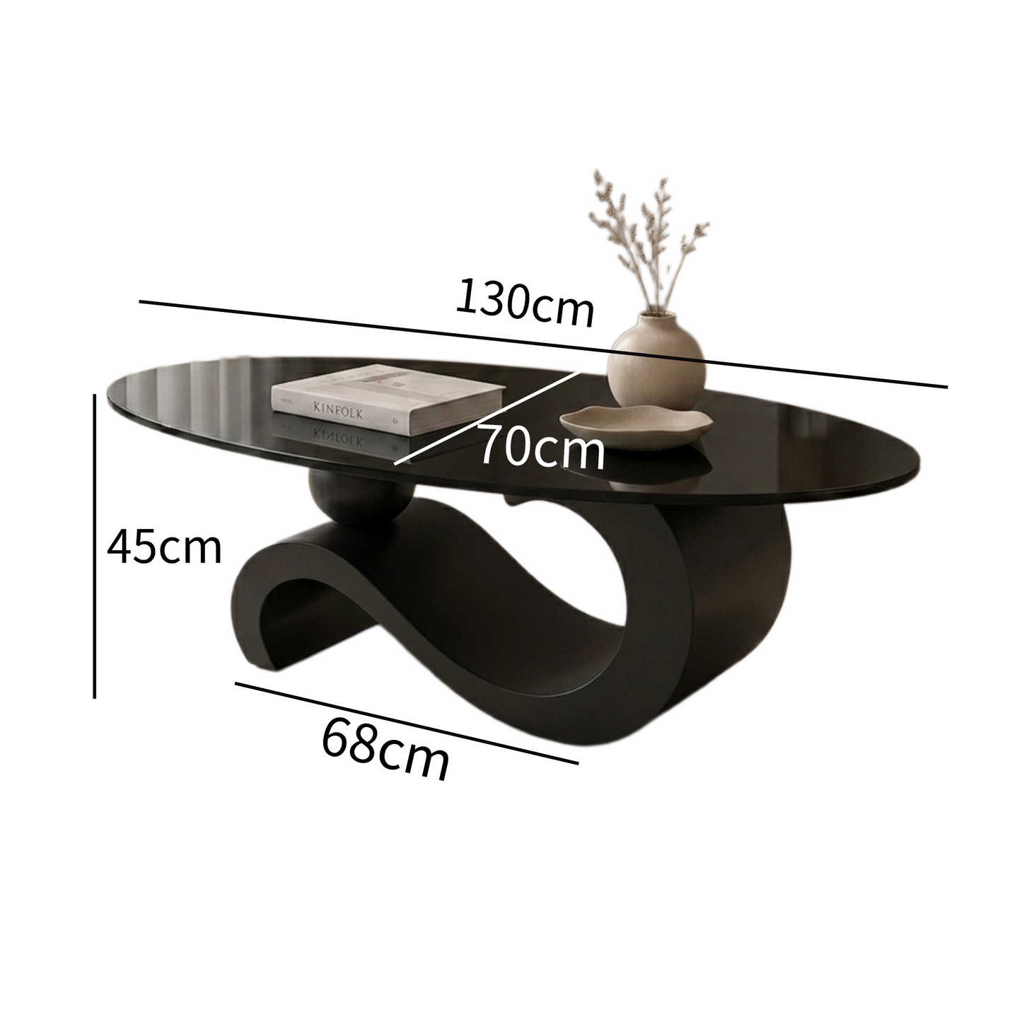 130 cm Oval Sintered Stone Coffee Table with Matte Dark Gray Base