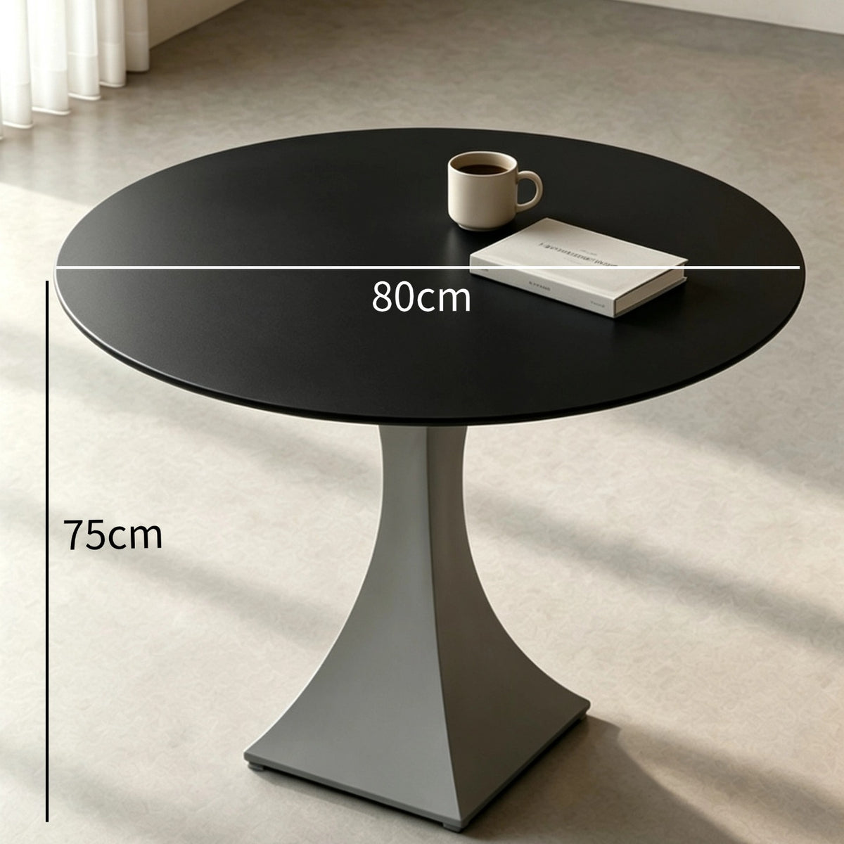 Round Sintered Stone Coffee Table with Light Gray Pedestal – 80 cm