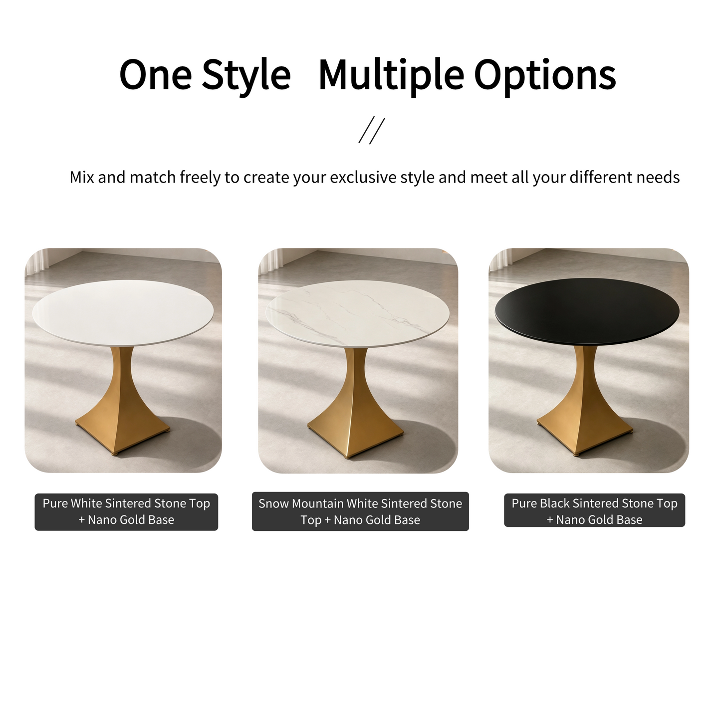 Round Sintered Stone Coffee Table with 18K Gold Pedestal – 60 cm