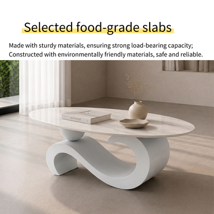 120 cm Oval Sintered Stone Coffee Table with Matte White Base