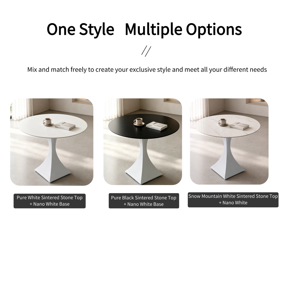 Round Sintered Stone Coffee Table with White Pedestal – 70 cm