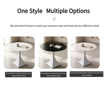 Round Sintered Stone Coffee Table with White Pedestal – 70 cm