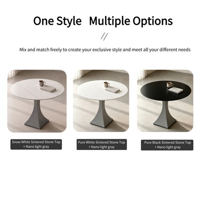 Round Sintered Stone Coffee Table with Light Gray Pedestal – 80 cm