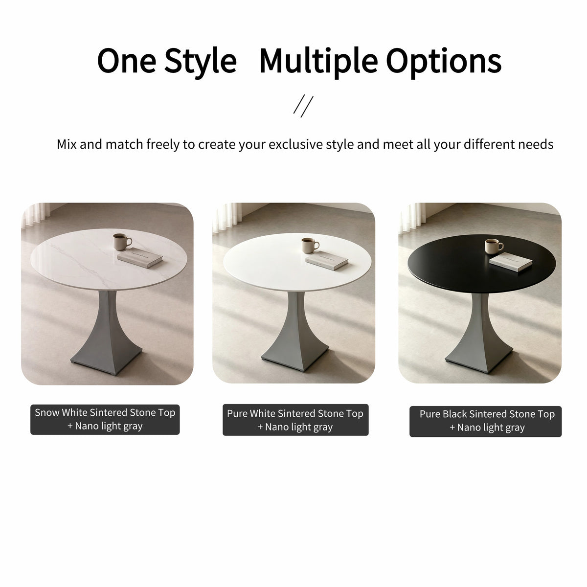 Round Sintered Stone Coffee Table with Light Gray Pedestal – 80 cm