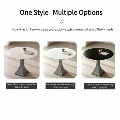 Round Sintered Stone Coffee Table with Light Gray Pedestal – 80 cm