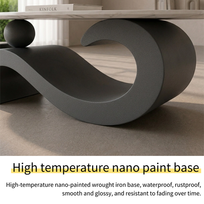 130 cm Oval Sintered Stone Coffee Table with Matte Dark Gray Base