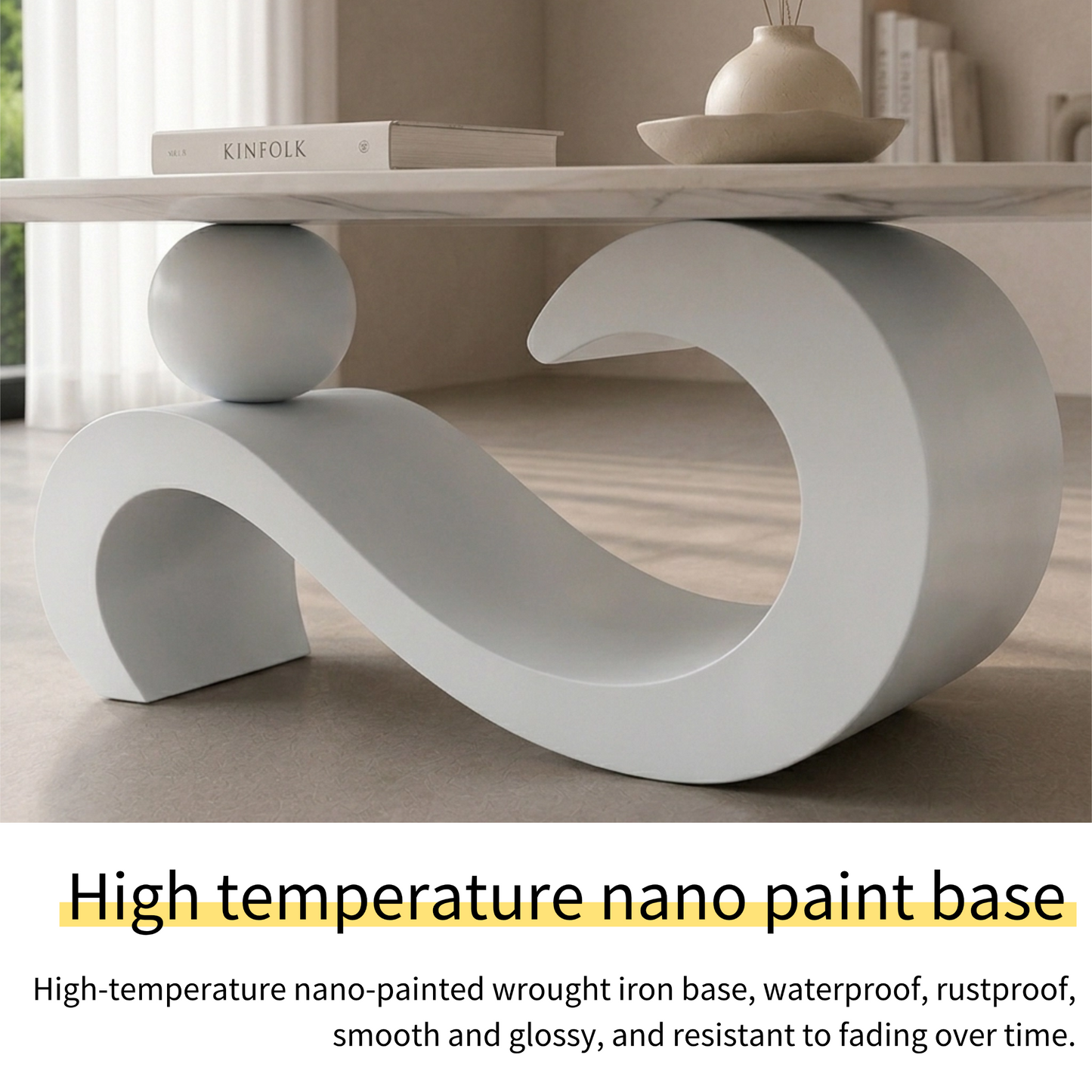 120 cm Oval Sintered Stone Coffee Table with Matte White Base