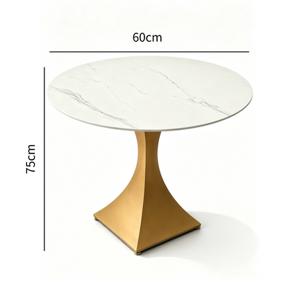 Round Sintered Stone Coffee Table with 18K Gold Pedestal – 60 cm