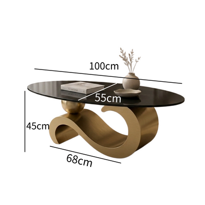 100 cm Oval Sintered Stone Coffee Table with 18K Gold Base