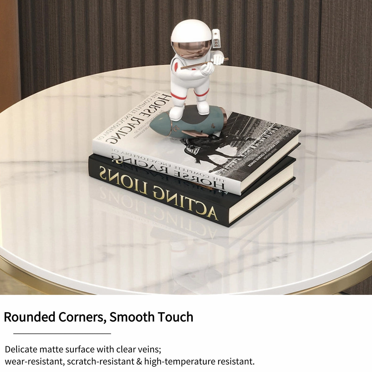 Round Sintered Stone Coffee Table with Light Gray Pedestal – 80 cm