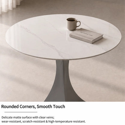 Round Sintered Stone Coffee Table with Light Gray Pedestal – 80 cm