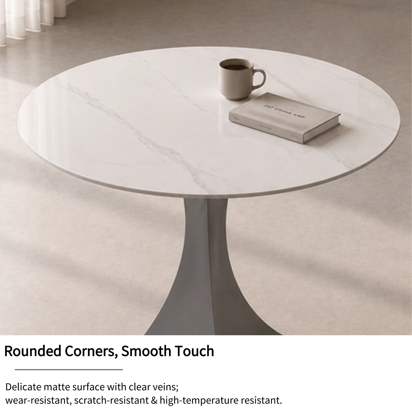 Round Sintered Stone Coffee Table with Light Gray Pedestal – 80 cm