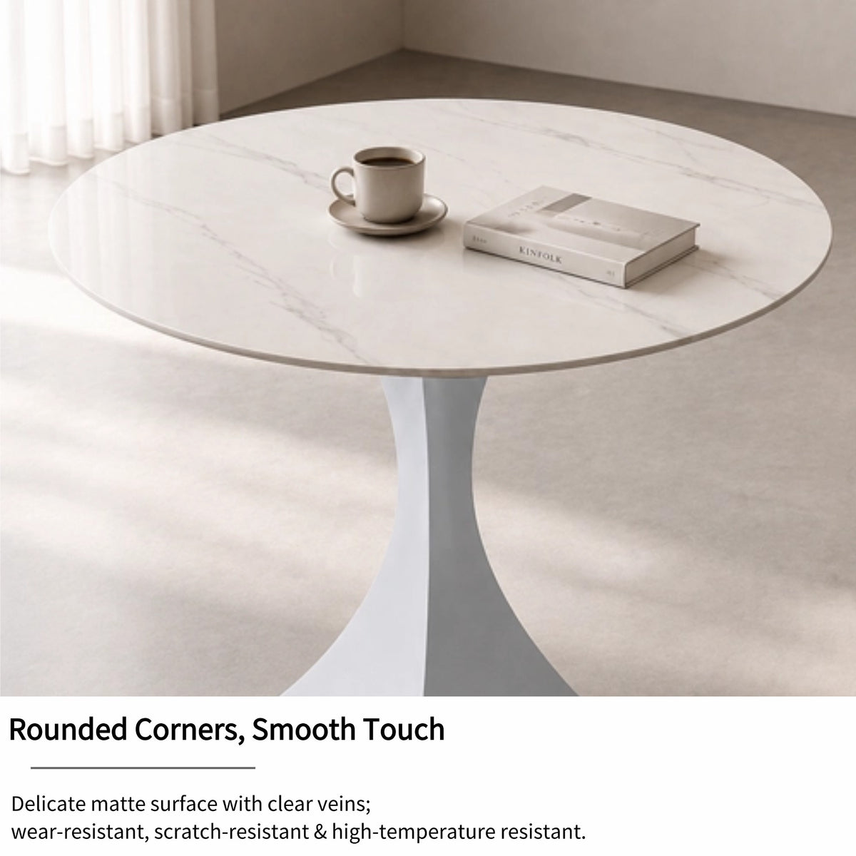 Round Sintered Stone Coffee Table with White Pedestal – 70 cm