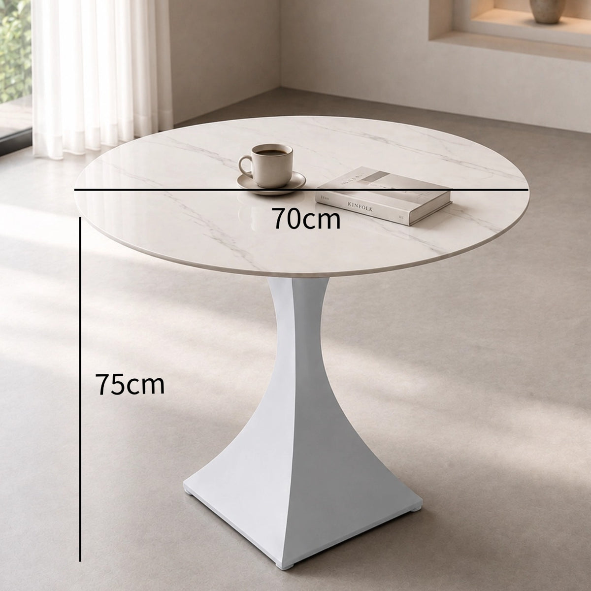 Round Sintered Stone Coffee Table with White Pedestal – 70 cm