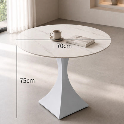 Round Sintered Stone Coffee Table with White Pedestal – 70 cm