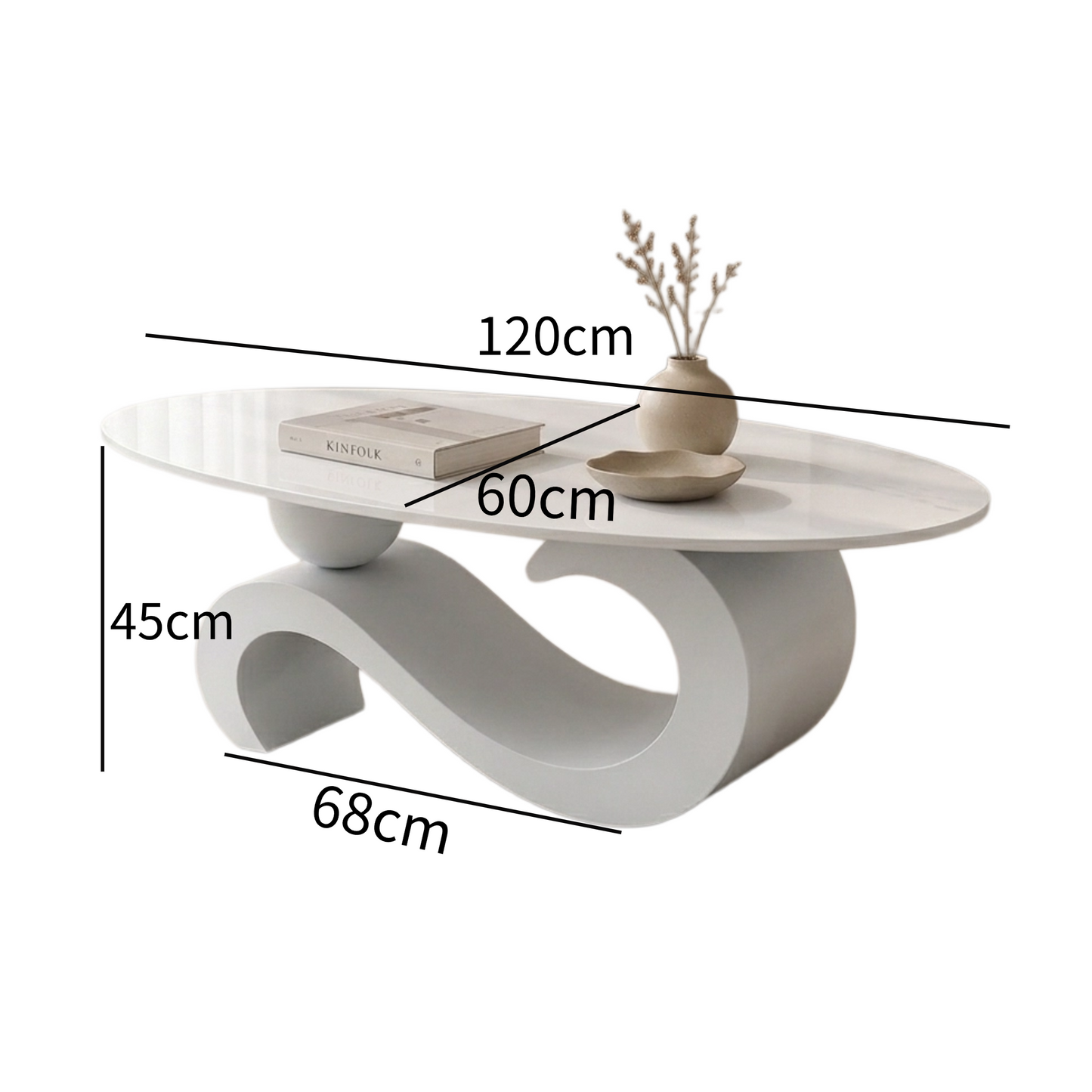 120 cm Oval Sintered Stone Coffee Table with Matte White Base