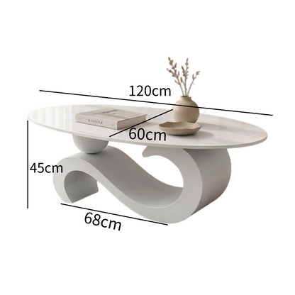 120 cm Oval Sintered Stone Coffee Table with Matte White Base