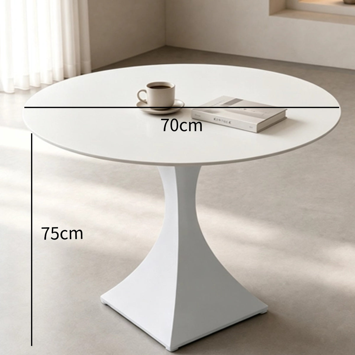 Round Sintered Stone Coffee Table with White Pedestal – 70 cm