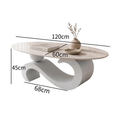 120 cm Oval Sintered Stone Coffee Table with Matte White Base
