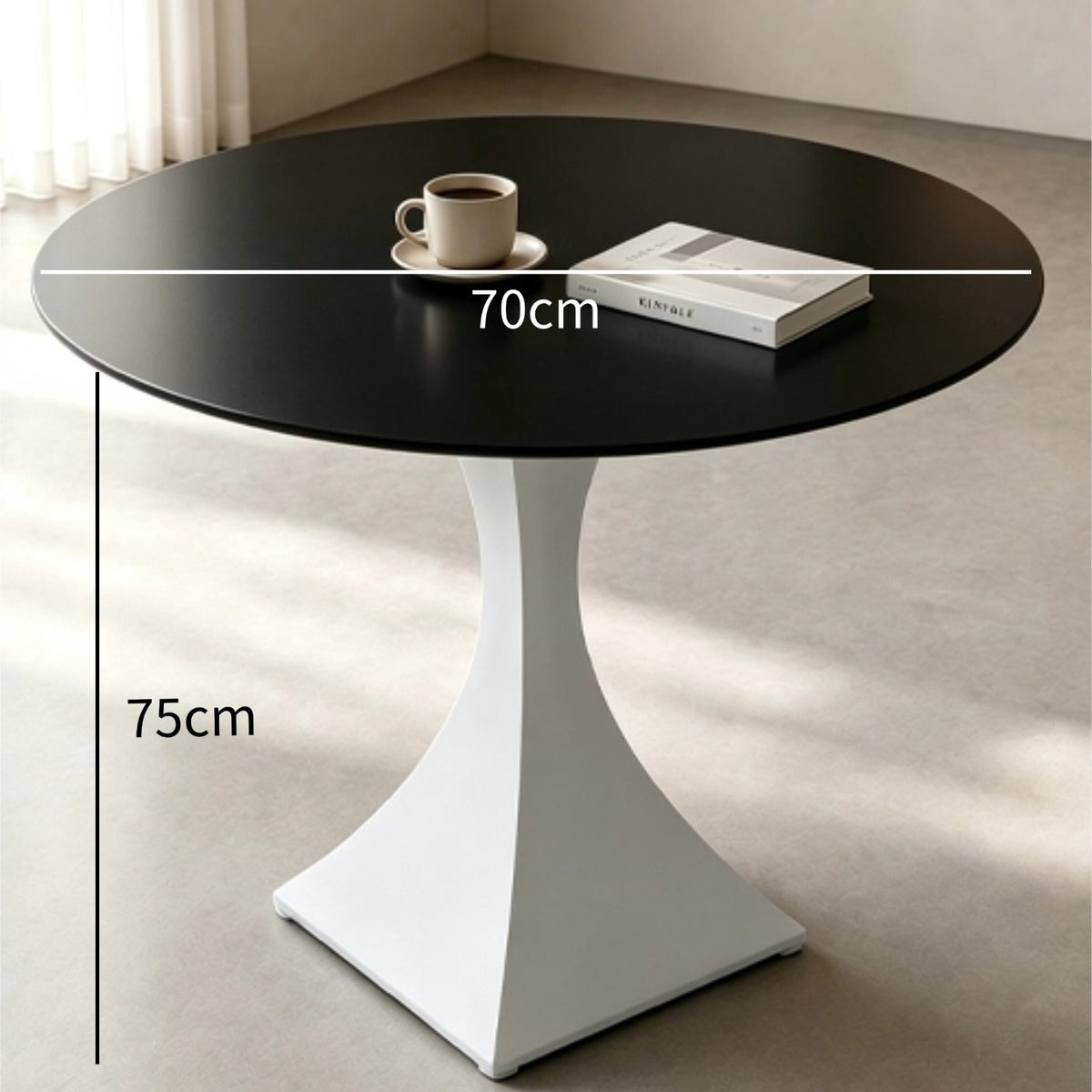 Round Sintered Stone Coffee Table with White Pedestal – 70 cm