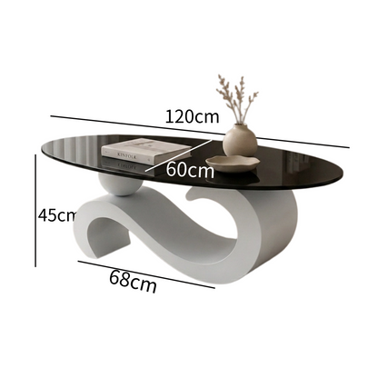120 cm Oval Sintered Stone Coffee Table with Matte White Base