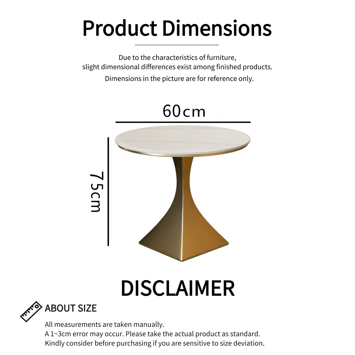 Round Sintered Stone Coffee Table with 18K Gold Pedestal – 60 cm