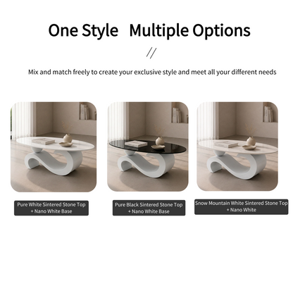 120 cm Oval Sintered Stone Coffee Table with Matte White Base