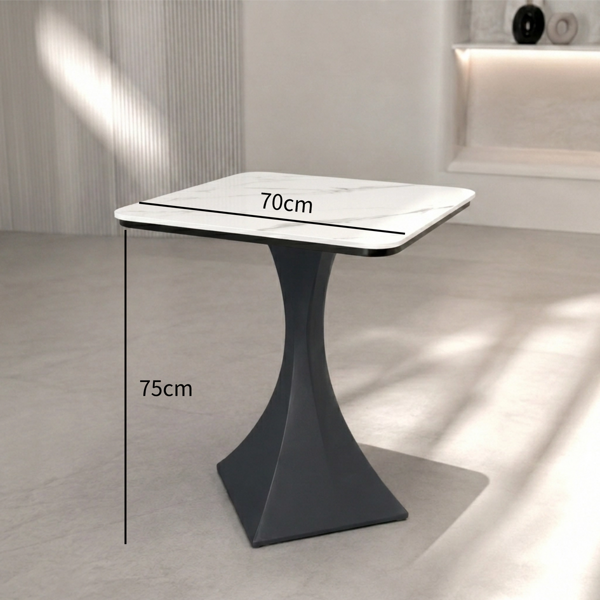 Square Sintered Stone Coffee Table with Matte Dark Gray Base