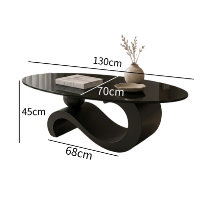 130 cm Oval Sintered Stone Coffee Table with Matte Dark Gray Base