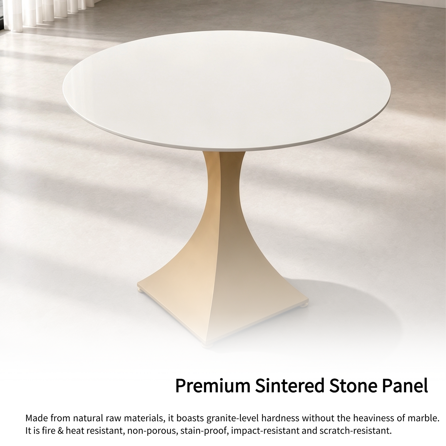 Round Sintered Stone Coffee Table with 18K Gold Pedestal – 60 cm