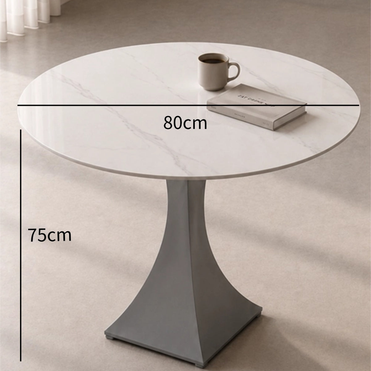 Round Sintered Stone Coffee Table with Light Gray Pedestal – 80 cm