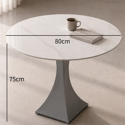 Round Sintered Stone Coffee Table with Light Gray Pedestal – 80 cm