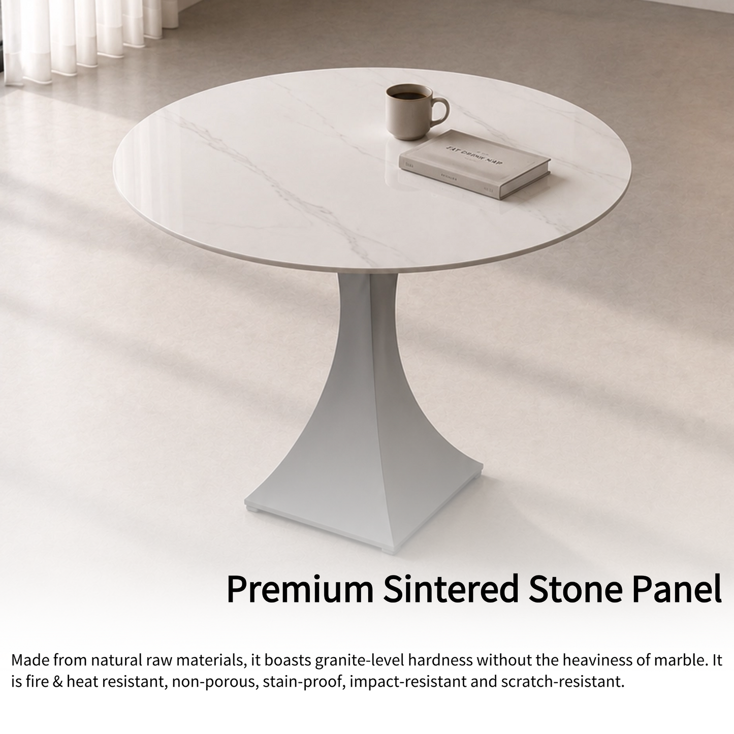 Round Sintered Stone Coffee Table with Light Gray Pedestal – 80 cm