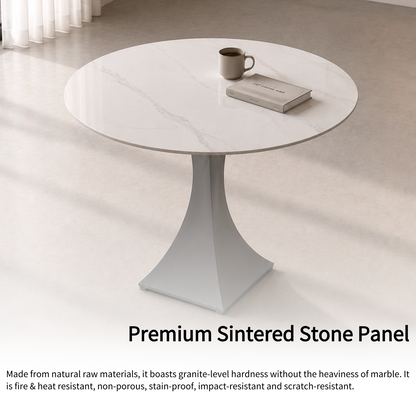 Round Sintered Stone Coffee Table with Light Gray Pedestal – 80 cm