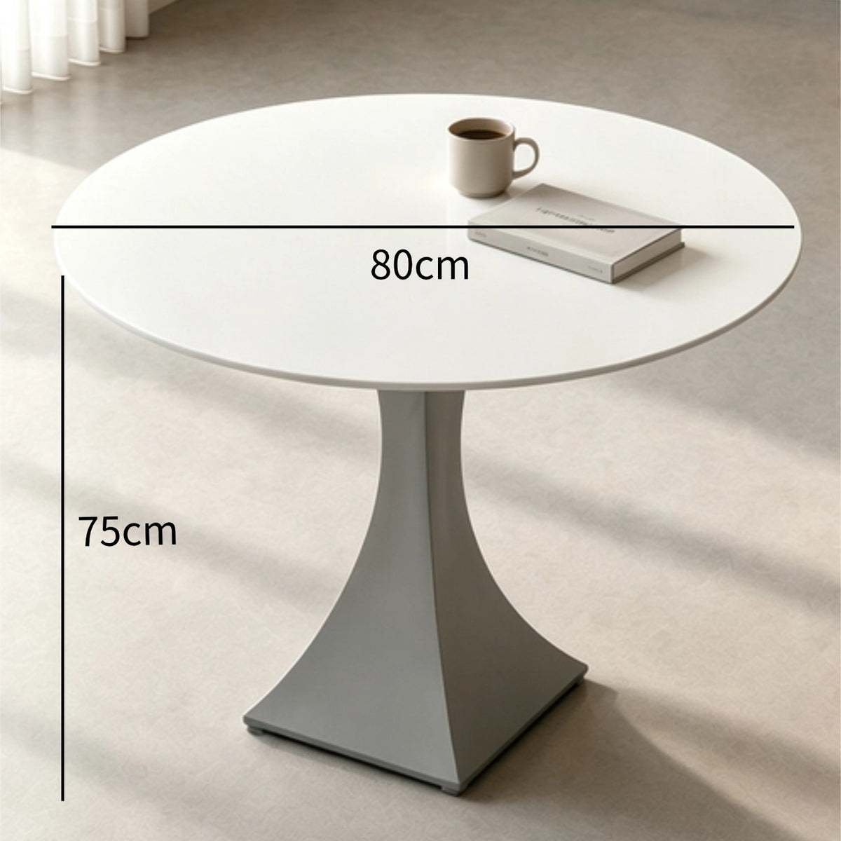 Round Sintered Stone Coffee Table with Light Gray Pedestal – 80 cm