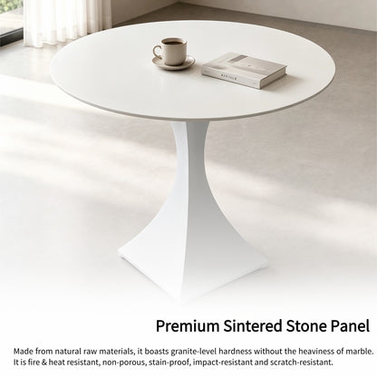 Round Sintered Stone Coffee Table with White Pedestal – 70 cm