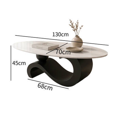 130 cm Oval Sintered Stone Coffee Table with Matte Dark Gray Base