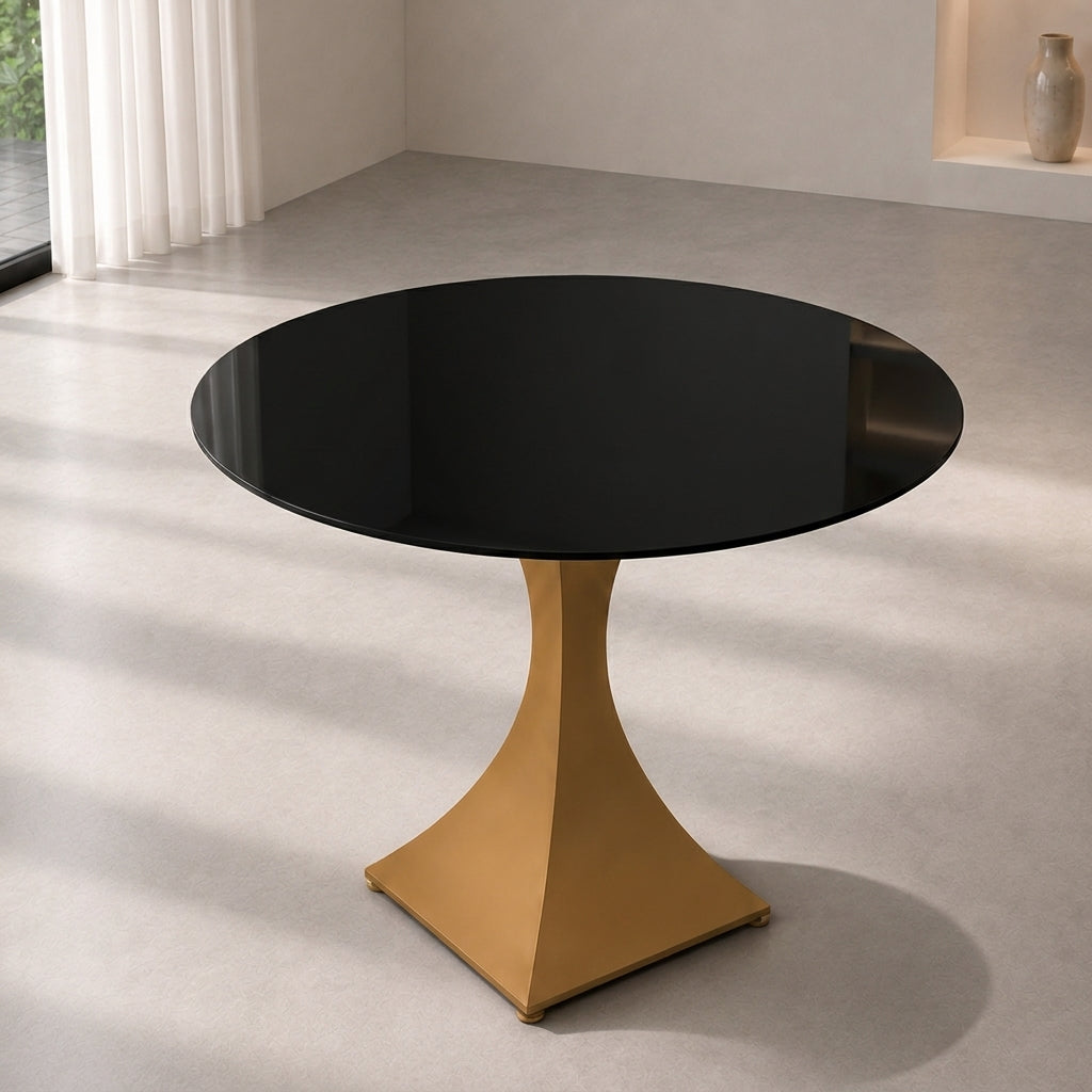 Round Sintered Stone Coffee Table with 18K Gold Pedestal – 60 cm