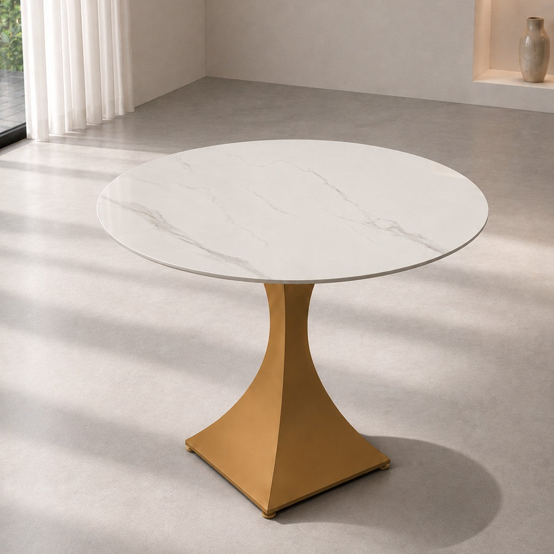 Round Sintered Stone Coffee Table with 18K Gold Pedestal – 60 cm