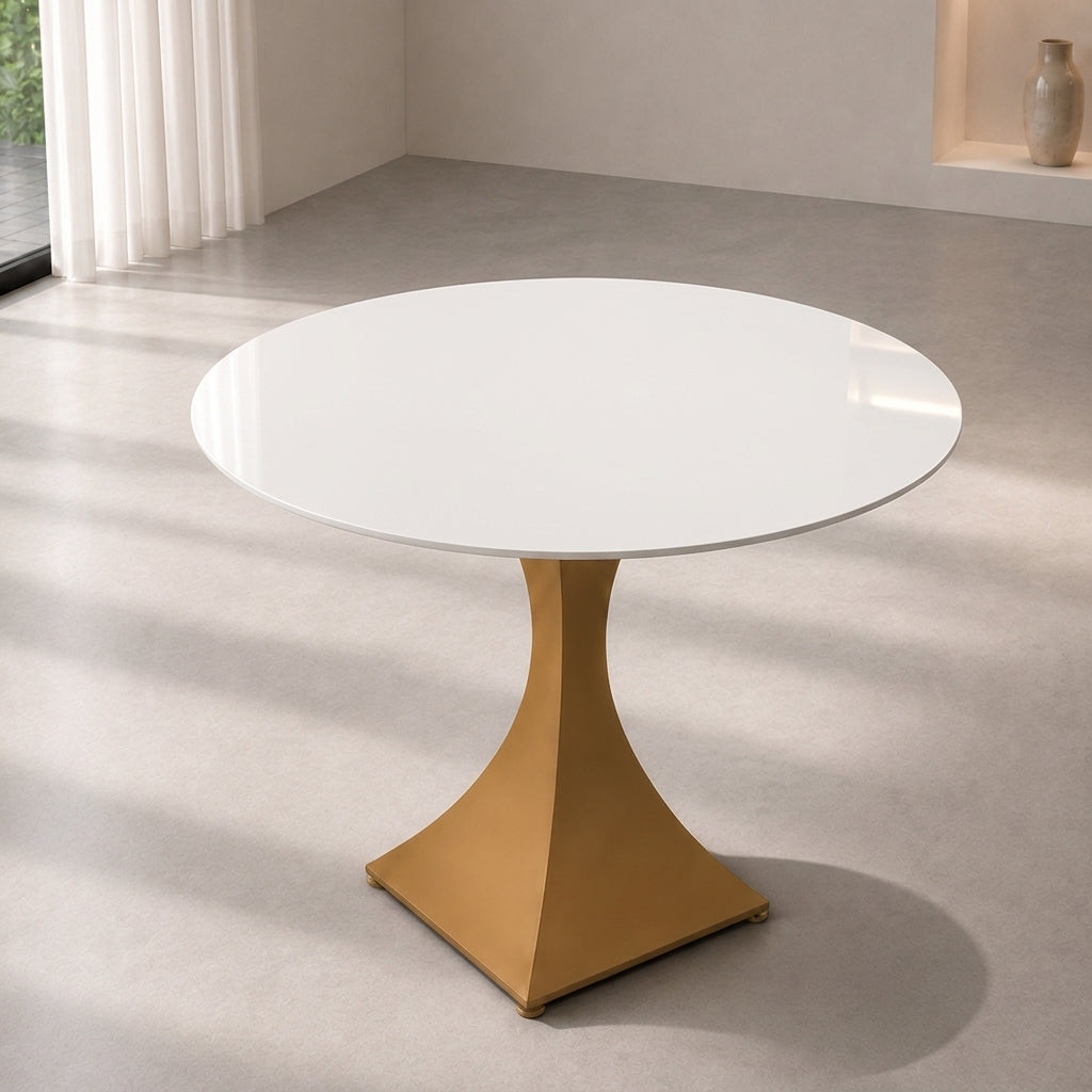 Round Sintered Stone Coffee Table with 18K Gold Pedestal – 60 cm