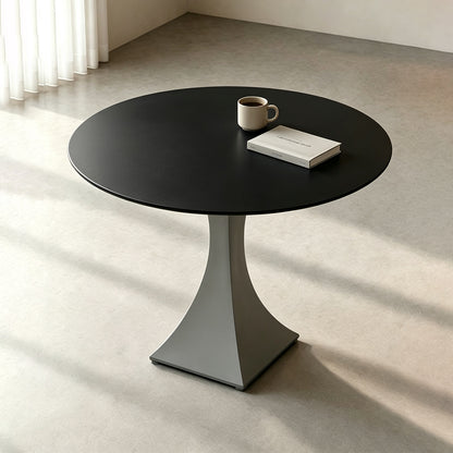 Round Sintered Stone Coffee Table with Light Gray Pedestal – 80 cm