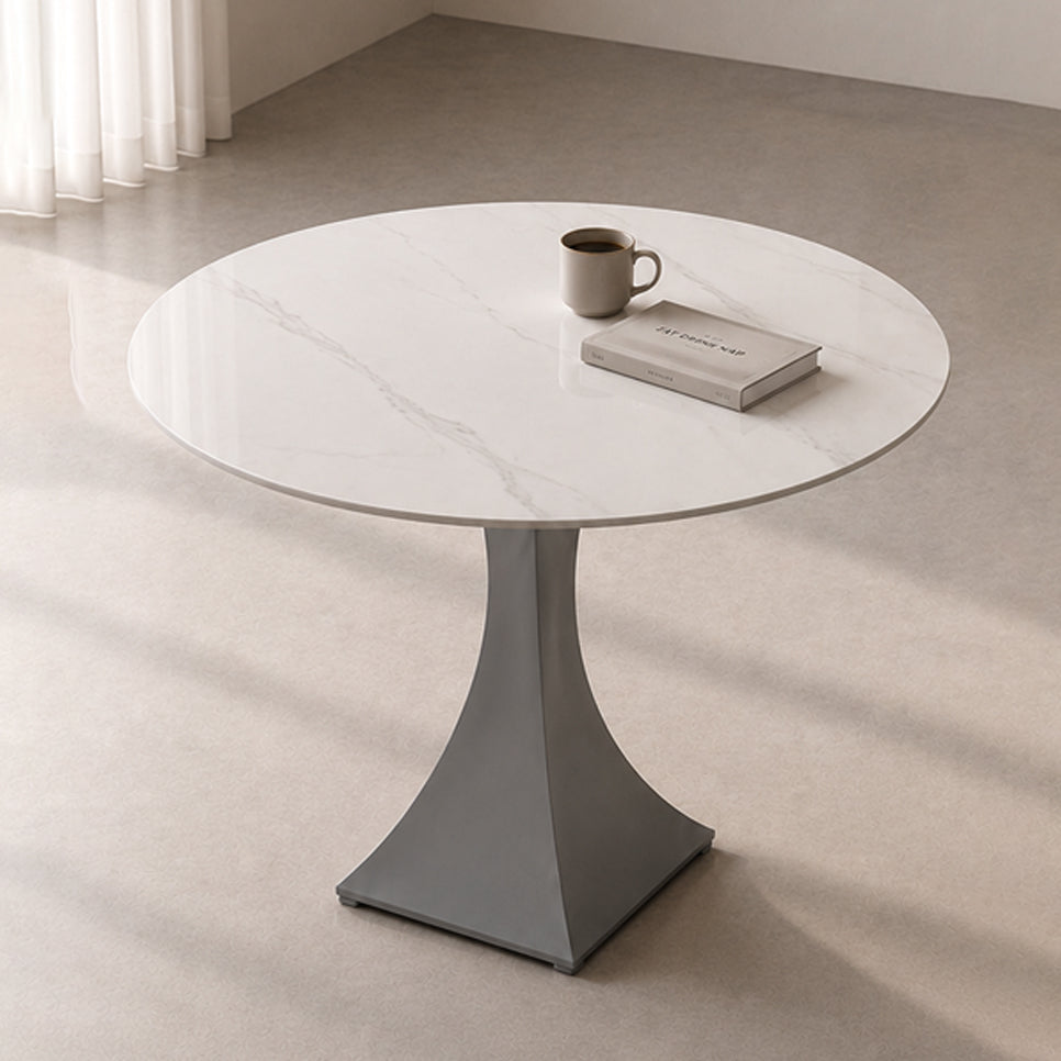 Round Sintered Stone Coffee Table with Light Gray Pedestal – 80 cm