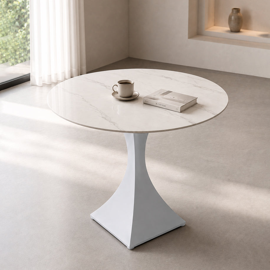 Round Sintered Stone Coffee Table with White Pedestal – 70 cm