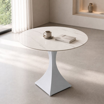 Round Sintered Stone Coffee Table with White Pedestal – 70 cm