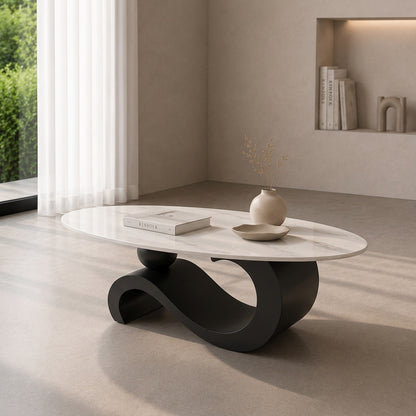 130 cm Oval Sintered Stone Coffee Table with Matte Dark Gray Base