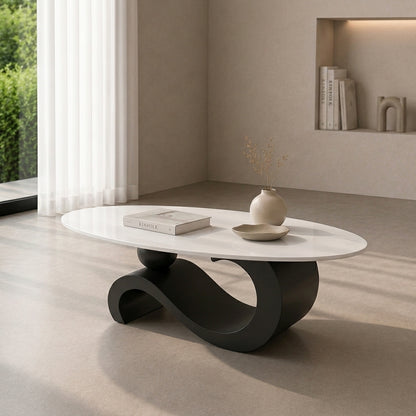130 cm Oval Sintered Stone Coffee Table with Matte Dark Gray Base