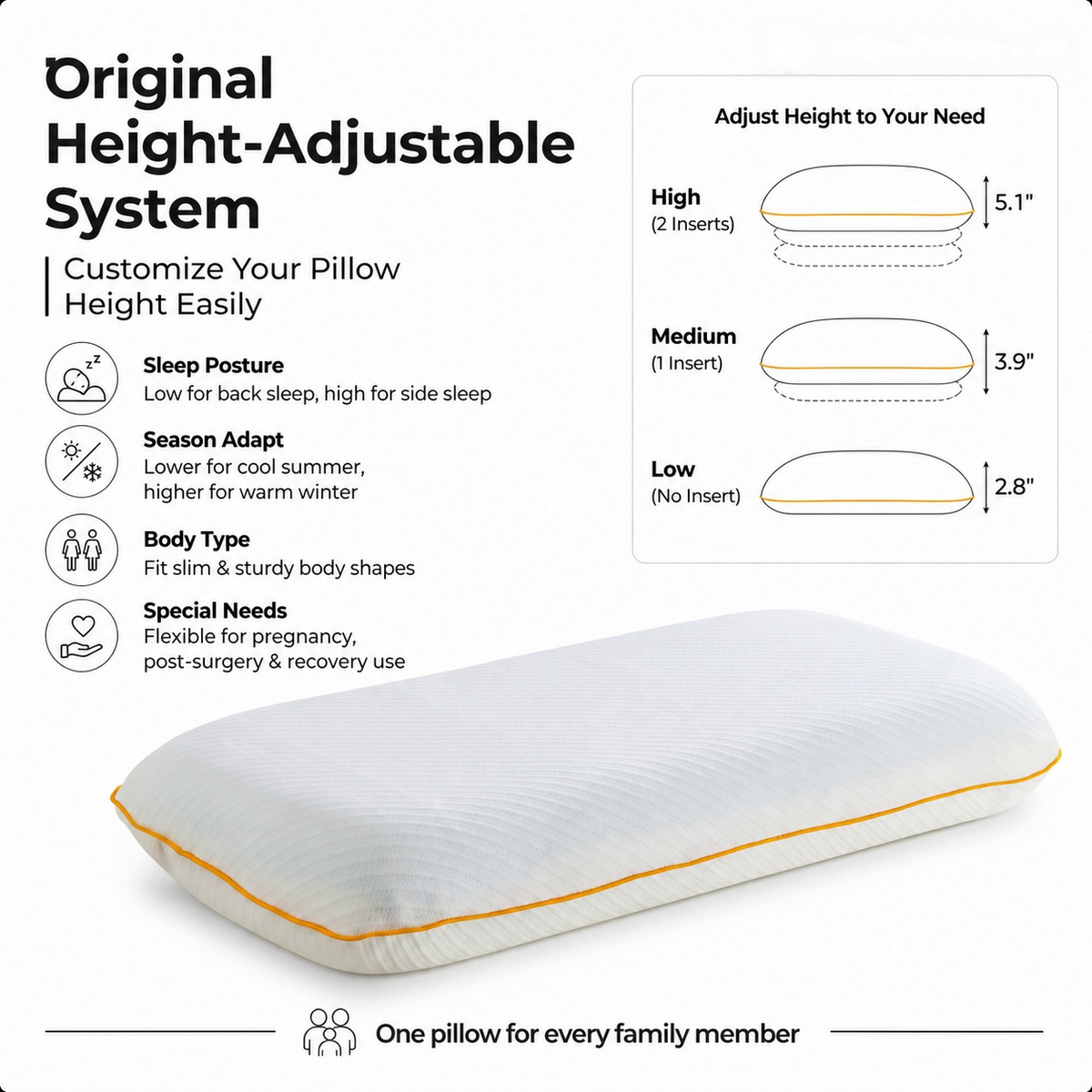 Adjustable Height Memory Foam Pillow