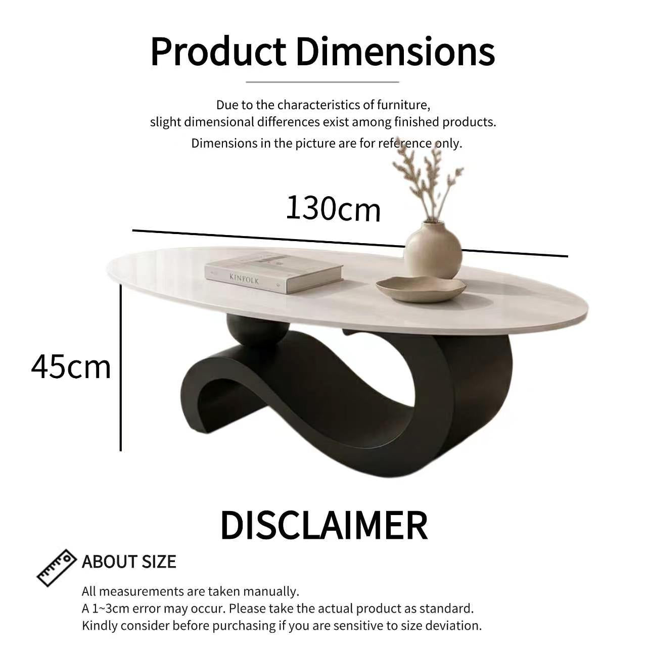 130 cm Oval Sintered Stone Coffee Table with Matte Dark Gray Base